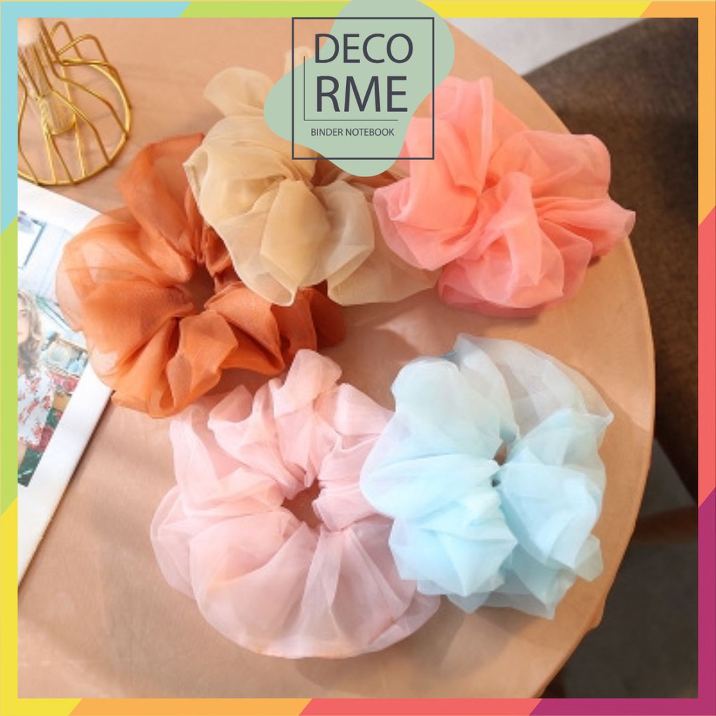 Buộc tóc scrunchies voan trơn lớn