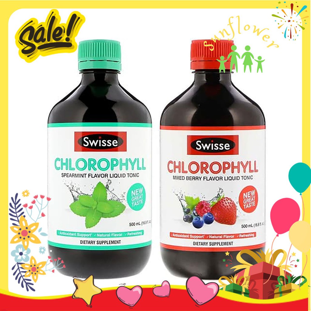 Nước Diệp Lục Swisse Chlorophyll 500ml có vị dâu vị bạc hà giúp thanh lọc cơ thể của Úc