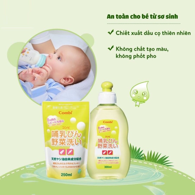 NƯỚC RỬA BÌNH SỮA VÀ RAU QUẢ COMBI TỪ DẦU CỌ (250ml)