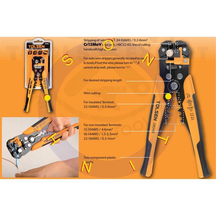 Kềm Tuốt Dây Điện Tự Động Công Nghiệp ( 8&quot; / 200mm ) Tolsen 38048