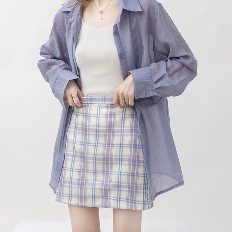 Chân Váy Chữ A Họa Tiết Sọc Caro Phong Cách Hàn Quốc Thời Trang Cho Nữ