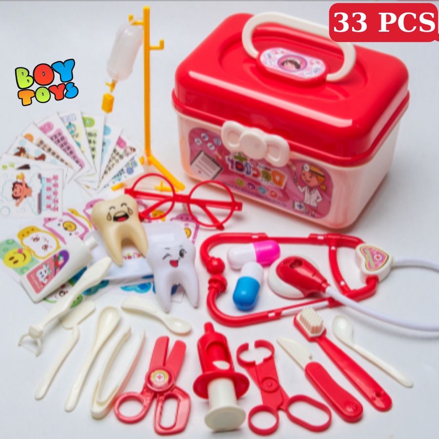 Hộp đồ chơi bác sĩ đầy đủ dụng cụ y tế, có đèn cho bé thoải mái vui chơi