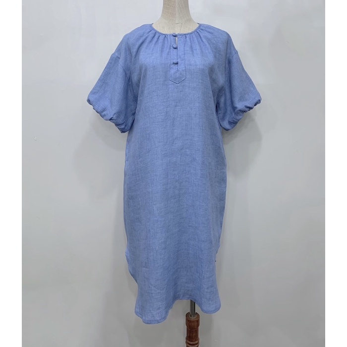 Đầm linen khuy bọc tay bí phồng to