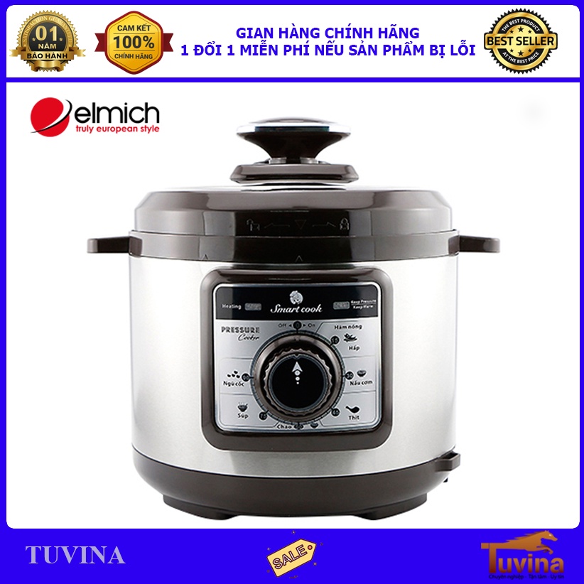 Nồi Áp Suất Smartcook (Elmich) 5L 5 Lít PCS-1800 - Hàng Chính Hãng (Bảo Hành Toàn Quốc 2 Năm)