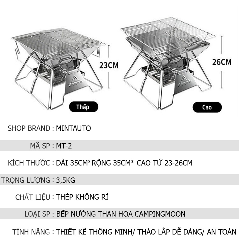 Bếp nướng than CampingMon MT-2 bếp nướng than hoa du lịch, dã ngoại, cắm trại, picnic có túi đựng gọn gàng