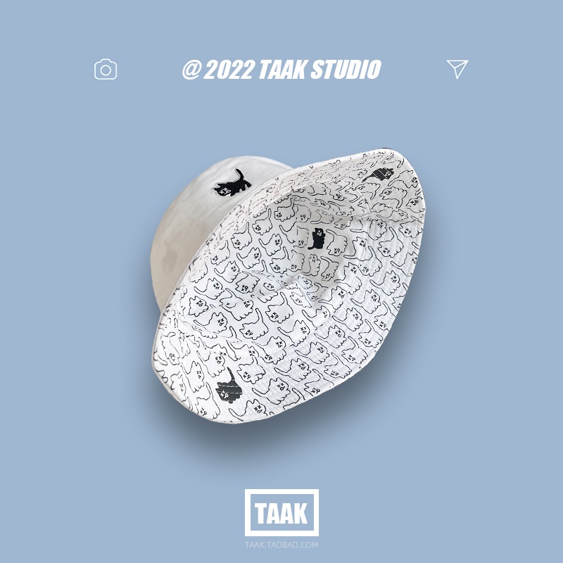 Nón Tai Bèo Chống Nắng Hai Mặt Họa Tiết Mèo Dễ Thương Phong Cách Nhật Bản