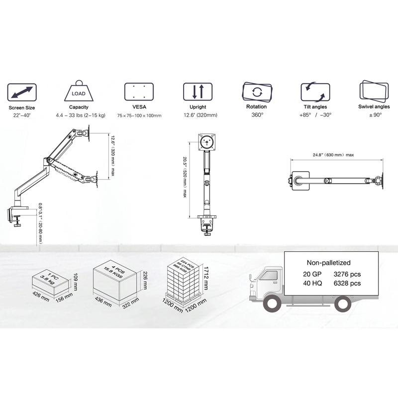 Giá treo màn hình 22inch-40inch, Có cáp Usb 3.0, Max tải 15kg, Chuẩn VESA - North Bayou NB-G40