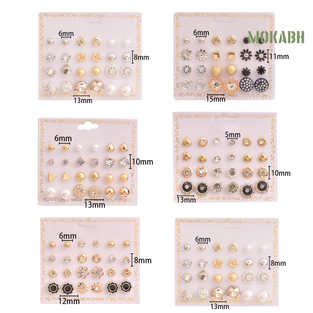 Set 12 Đôi Bông Tai Xỏ Hạt Ngọc Trai Giả Phong Cách Hàn Quốc