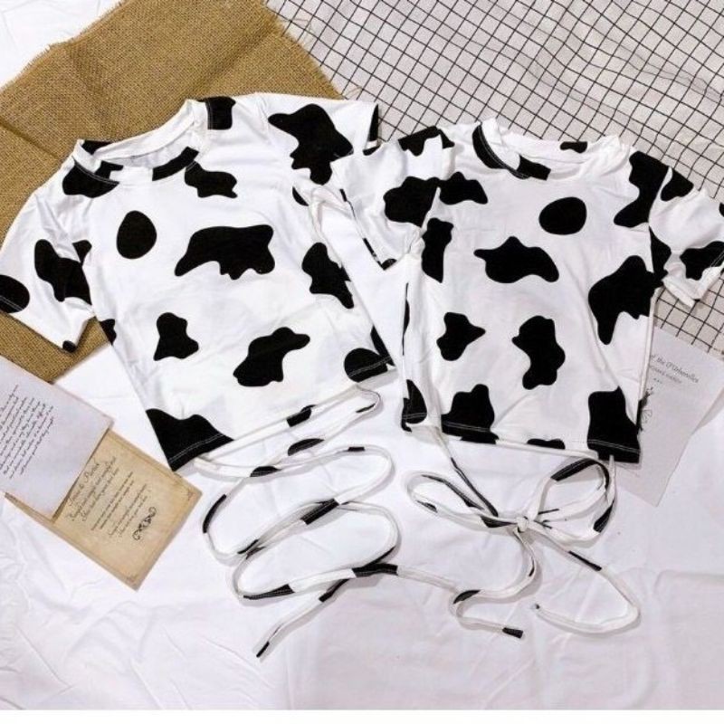 Áo Croptop Bò Sữa Đan Dây Eo Nữ 🌸 [FREESHIP] 🌸