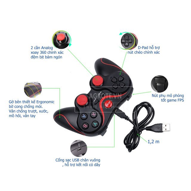 Tay cầm chơi game Bluetooth Terios T3