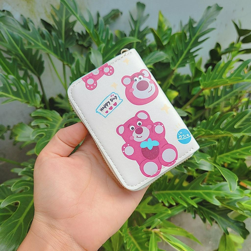 Ví Nữ Mini Gấu hồng Ngắn Cầm Tay Dễ Thương Nữ Tính Hàn Quốc khóa kéo nhiều ngăn