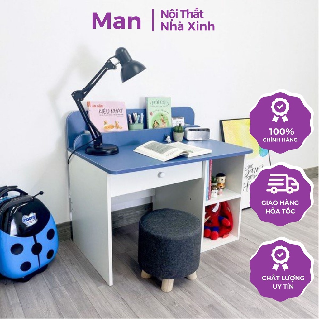 Bàn học cho trẻ màu xanh hiện đại có kệ sách - gp133