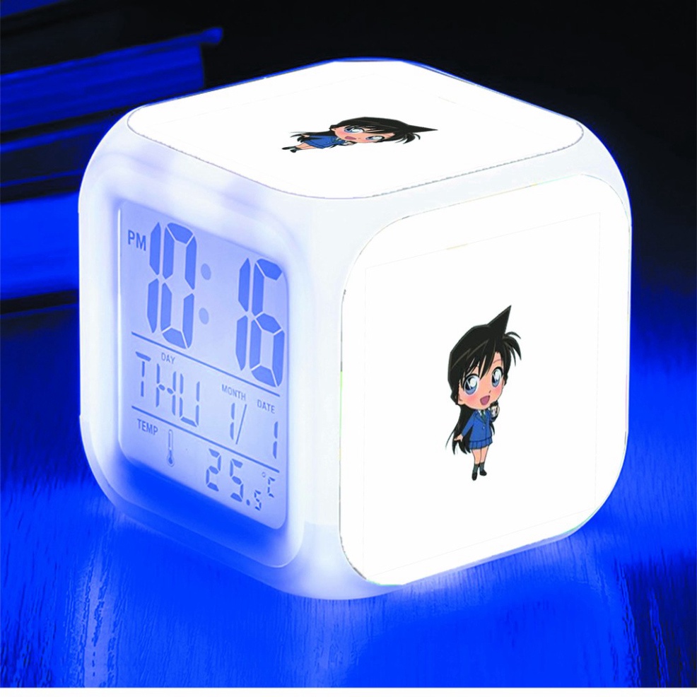 Đồng hồ báo thức để bàn in hình Conan thám tử lừng danh anime LED đổi màu