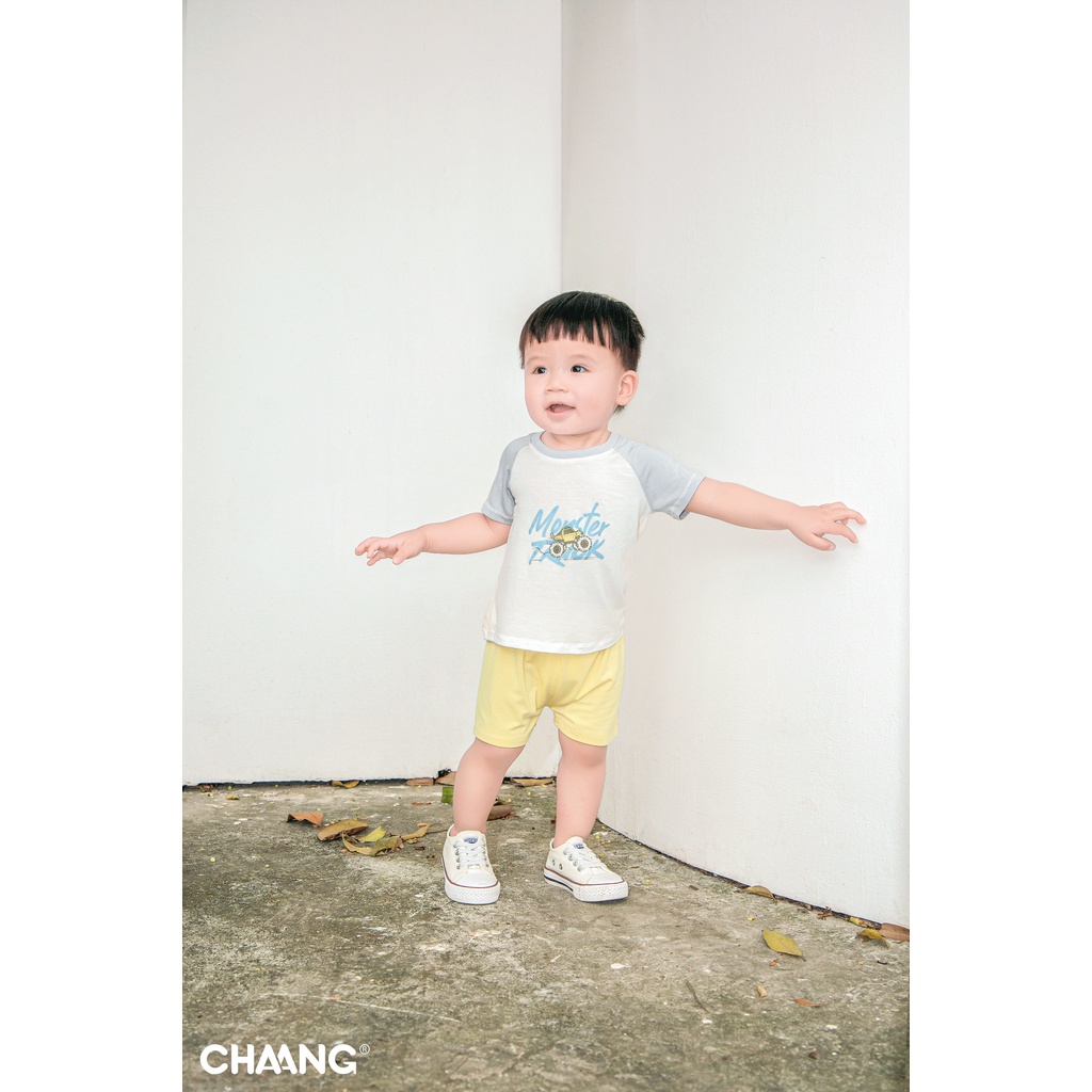 [CHAANG]Bộ quần áo cộc CHAANG raglan active ghi