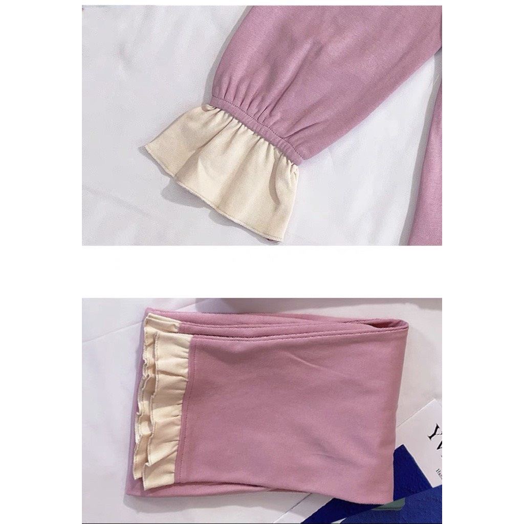 Bộ đồ bầu dài tay chất Cotton với thiết kế cổ bèo  họa tiết hoạt hình xinh xắn dễ thương BD950