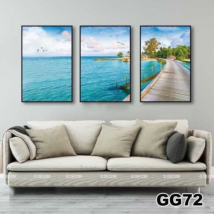 Tranh treo tường canvas 3 bức phong cách hiện đại Bắc Âu 178, tranh hoa lá trang trí phòng khách, phòng ngủ, spa, decor