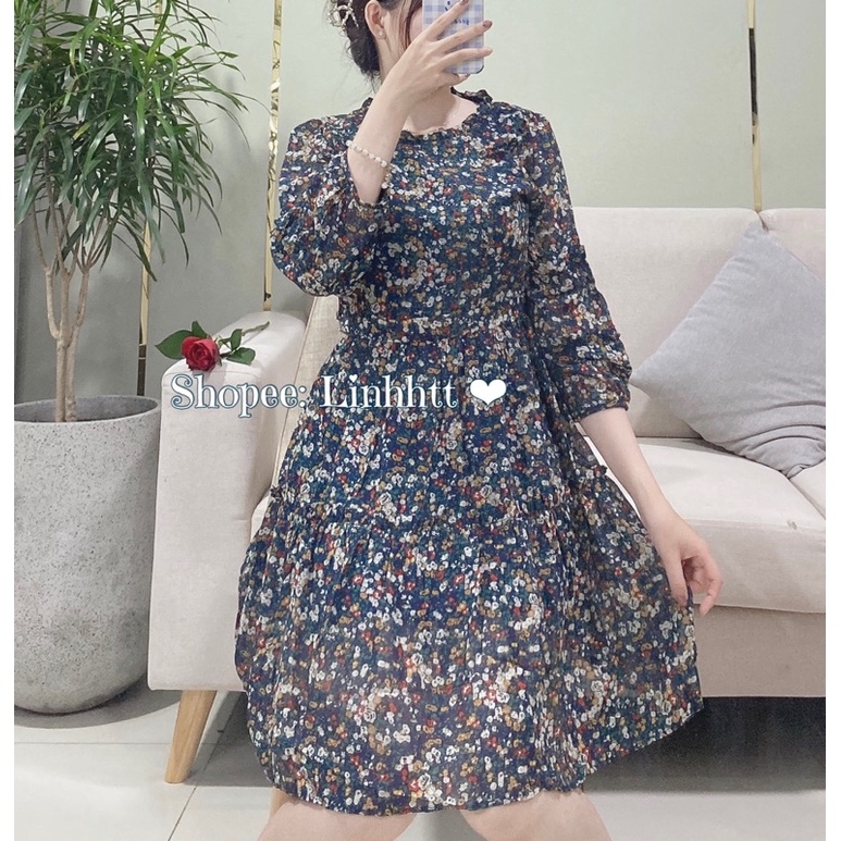 Váy hoa tay dài babydoll QCCC Ulzzang hai lớp xoè