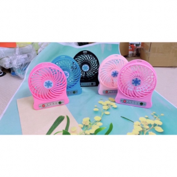 Quạt mini tích điện cầm tay có đế để bàn kiểu mới điều chỉnh 3 tốc độ siêu mát kèm pin và dây sạc siêu hot