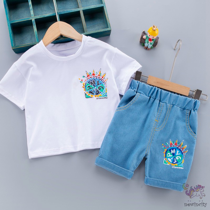 Set Áo Thun Tay Ngắn Kèm Quần Short Thời Trang Cho Bé Trai