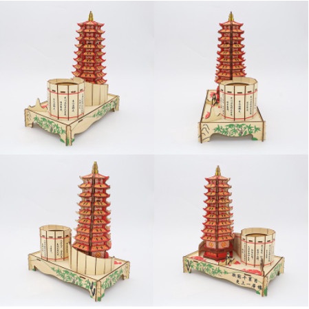 Đồ chơi xếp hình trẻ em, trò chơi lắp ráp, mô hình lắp ghép trang trí bằng gỗ 3D Tháp Văn Xương TQ