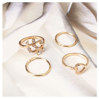Set 4 nhẫn mảnh chiếc lá và trái tim