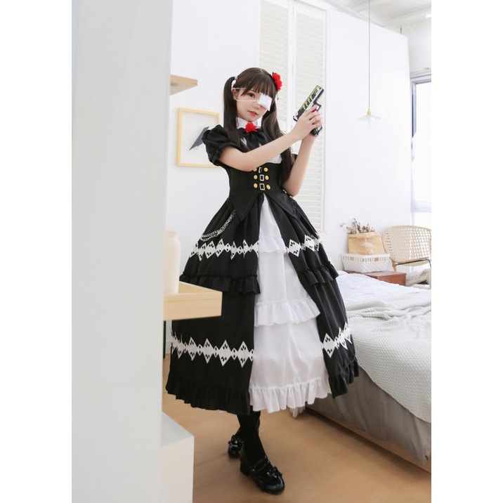Nhật bản anime tokisaki kurumi cosplay trang phục cho phụ nữ ngày a live lolita maxi dress socks set halloween party outfits