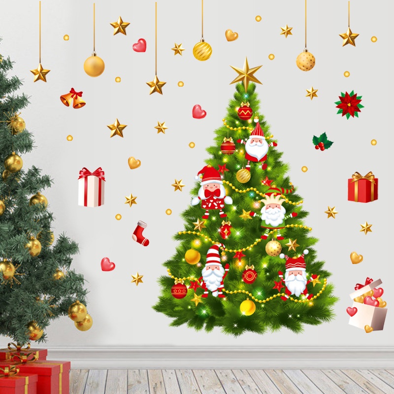 Miếng dán tường trang trí hình cây thông noel sáng tạo DIY