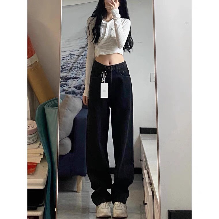 [ SÁT SÀN SẠT ] QUẦN JEANS ỐNG RỘNG NỮ LƯNG CAO MÀU ĐEN LAI CUỐN FORM DÀI RỘNG CAO CẤP CHUẨN HADI HOT TUNG TRỜI