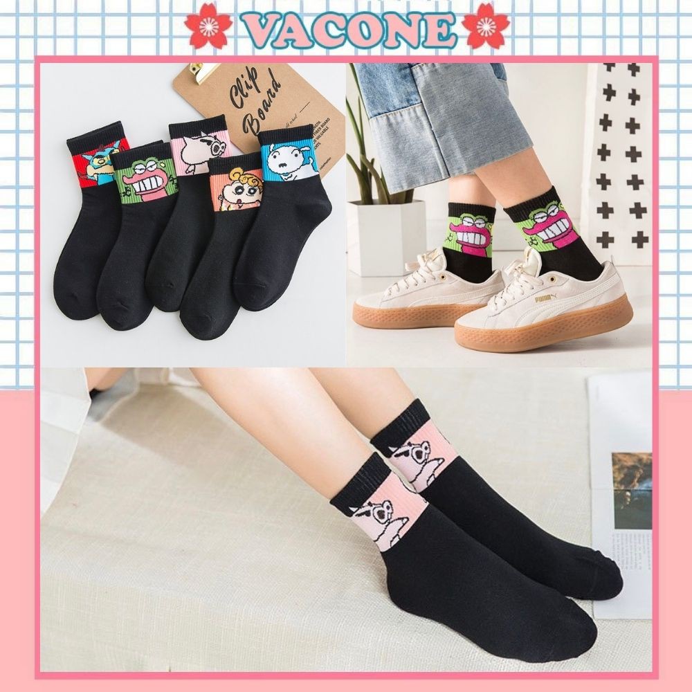 Tất cổ cao Vacone tất đen in hình nhân vật Shin ngộ nghĩnh cực đẹp TN129