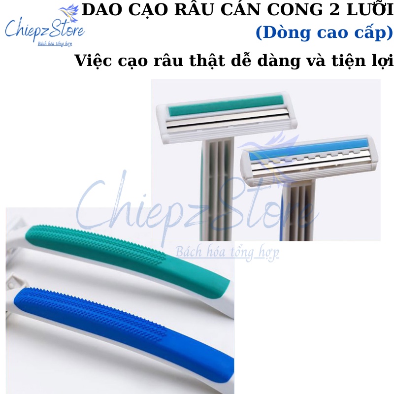 Dao cạo râu cán cong thép không rỉ kết hợp dãi bôi trơn 2 lưỡi