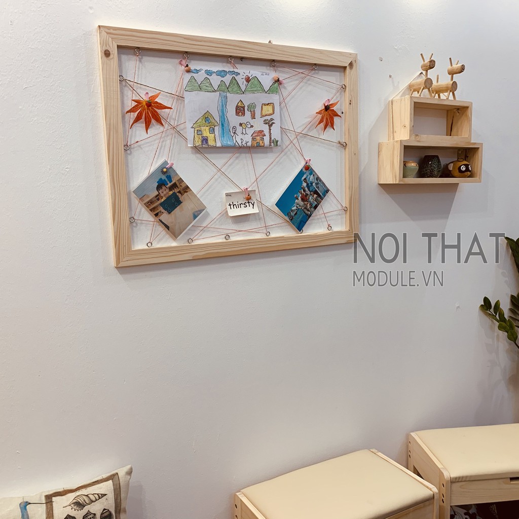 Khung ảnh decor treo tường, chất liệu gỗ thông tự nhiên bền đẹp dạng lưới