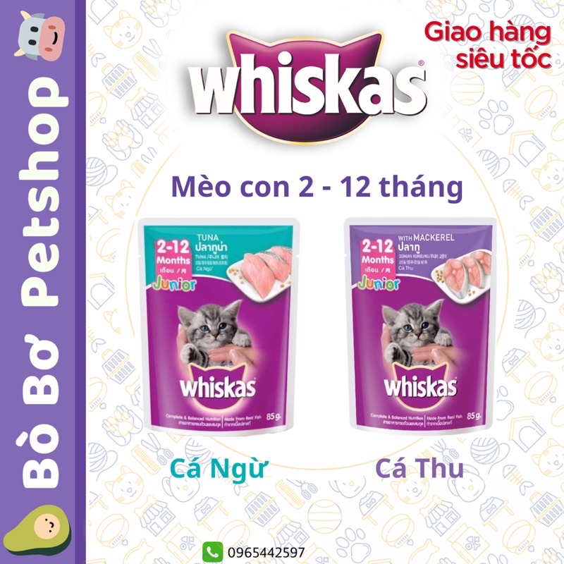 Thức ăn Pate Whiskas cho mèo đủ vị 80g