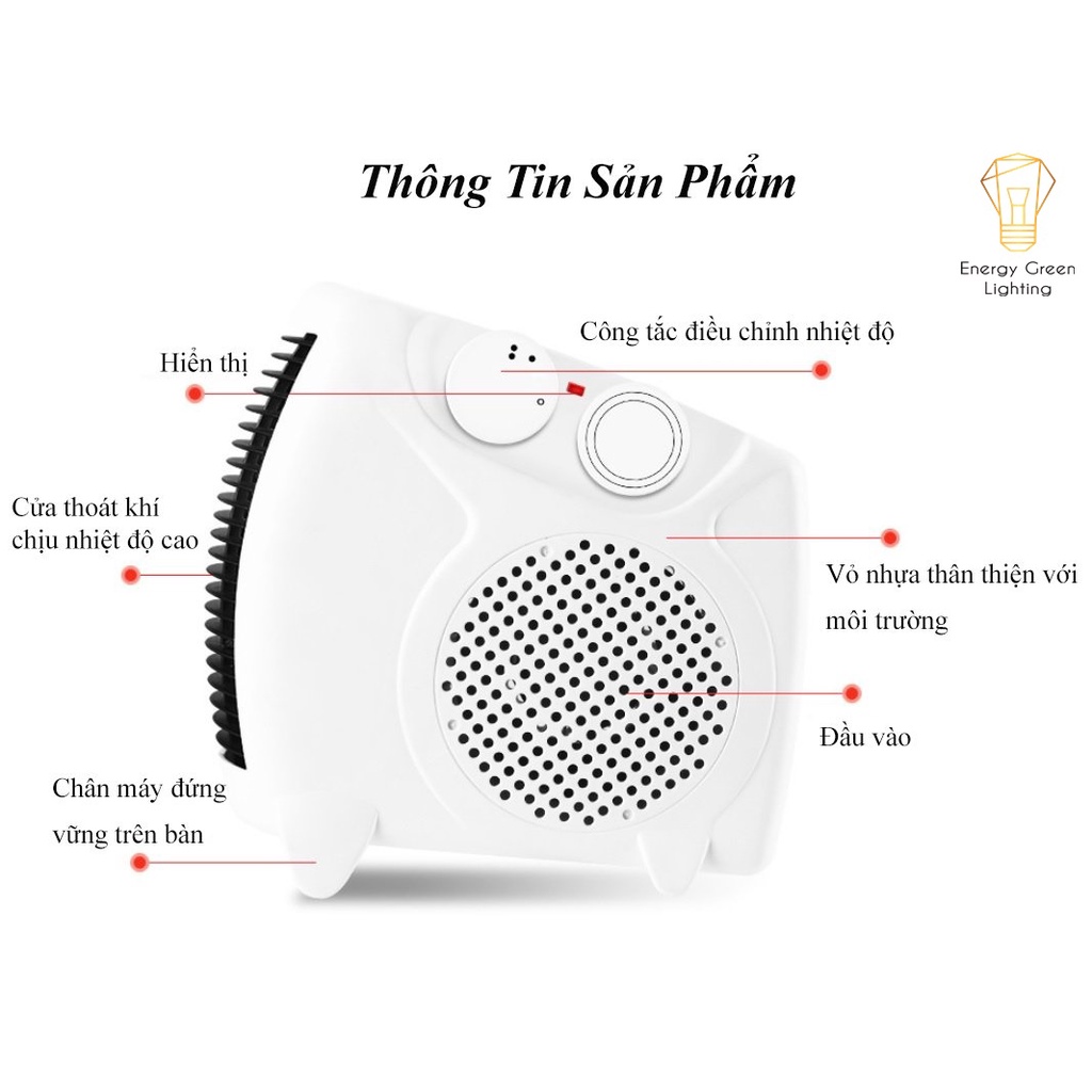 Máy sưởi để bàn Energy Green Lighting MS-305 - Tích hợp tản gió - Vỏ ABS chống cháy - Công Suất 500-800w - BH 1 Năm