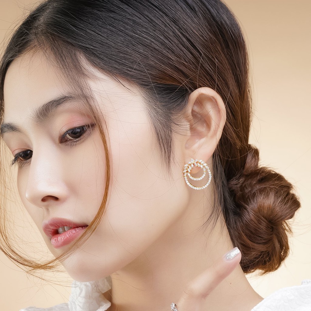 Bông tai nữ UHA mạ vàng 18K , đính kim cương nhân tạo B1117146-120