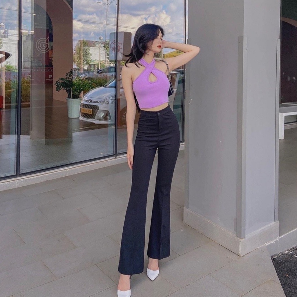 quần ống loe munmun cạp cao dáng suông công sở