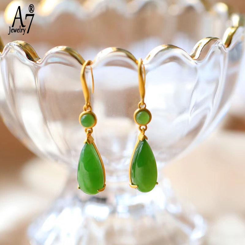 Bông Tai Bạc A7 S925 Đính Đá Ngọc Bích Trắng Cổ Điển