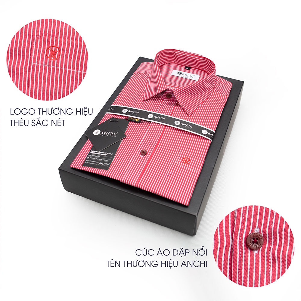Áo Sơ Mi Nam Ngắn Tay Trung Niên ANCHI Hoạ Tiết Kẻ Đỏ Vải Sợi Tre Cao Cấp