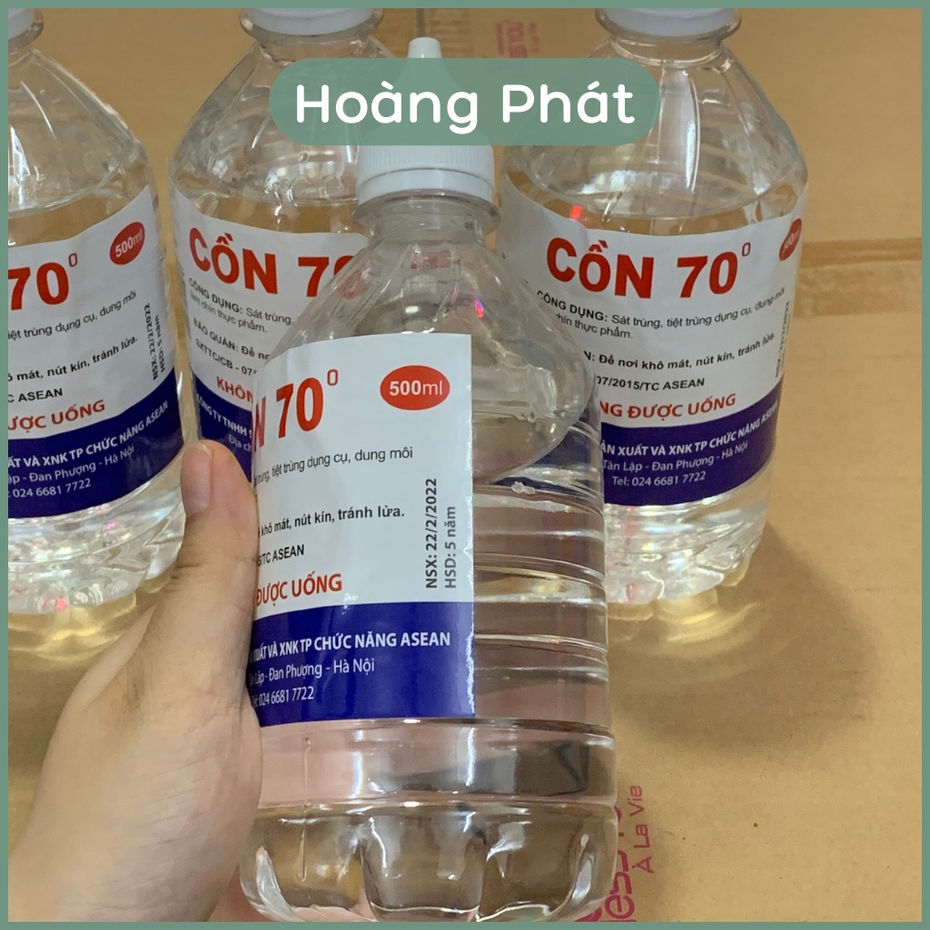 Cồn Y Tế 70 Độ Sát Khuẩn, Kháng Khuẩn, Thơm Nhẹ, Không Khô Da 500ml Có Vòi Xịt Hoàng Phát