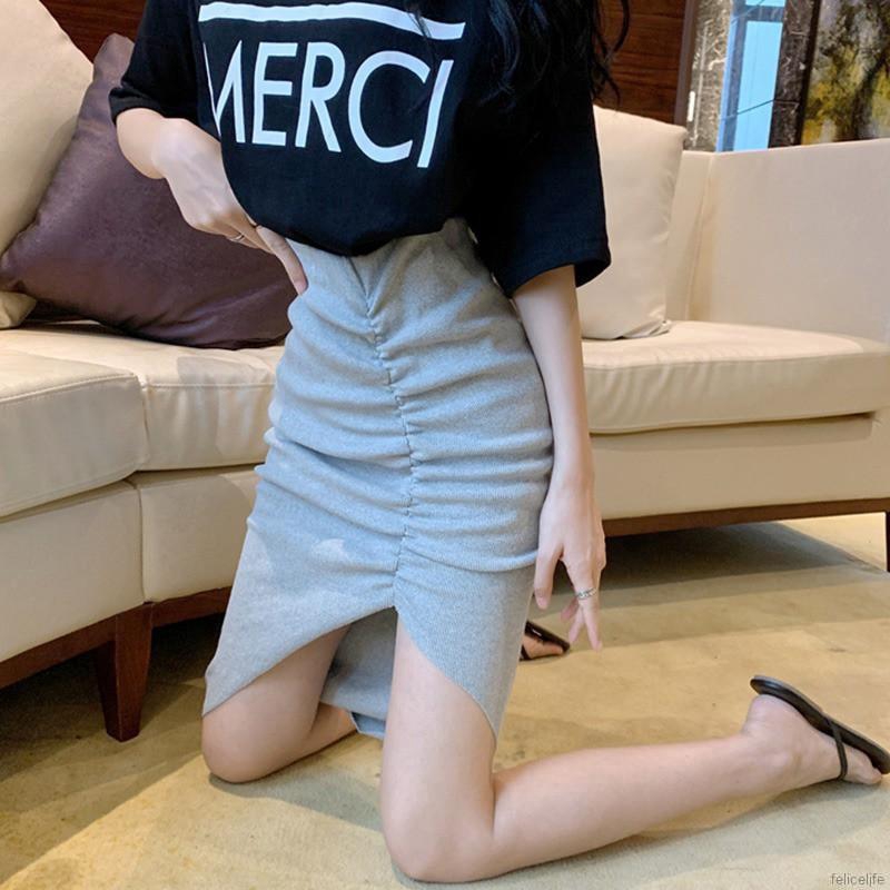 Chân váy lưng cao màu trơn thiết kế không đối xứng độc đáo cho phái nữ