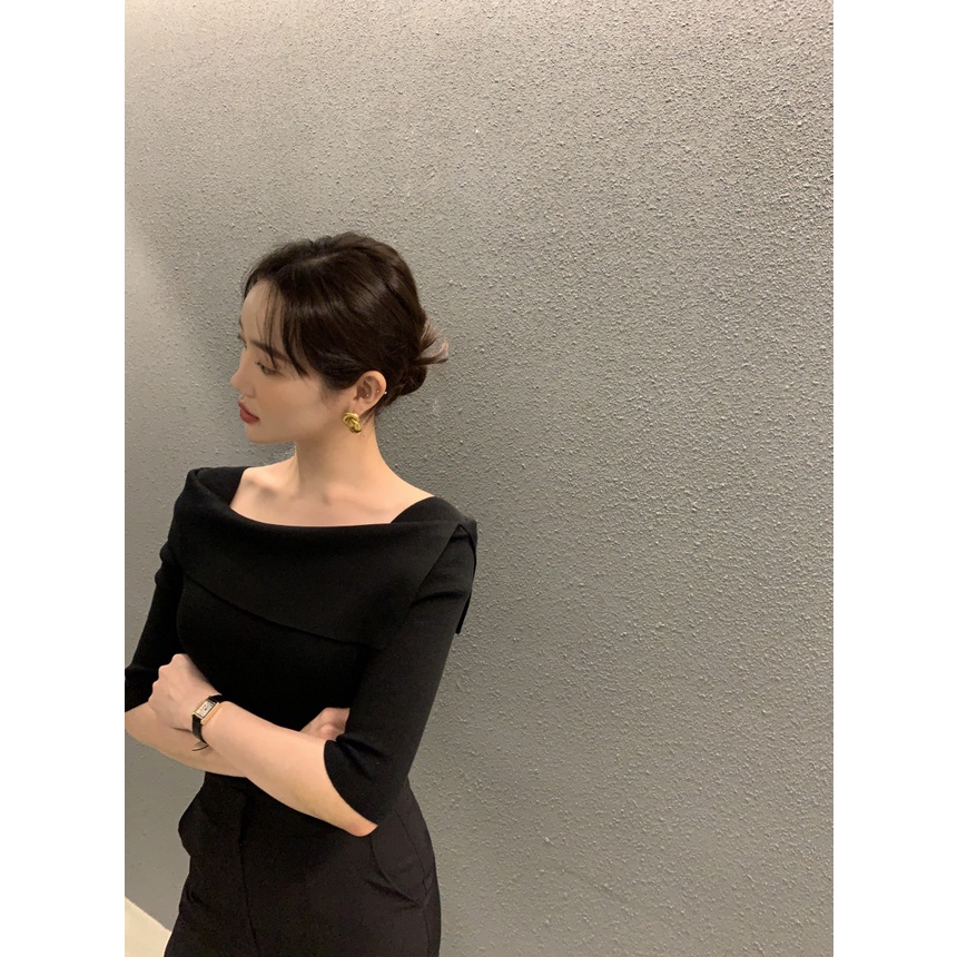 Áo Sweater Hàn Quốc Dài Tay Hở Vai Dáng Ôm Gợi Cảm 54042