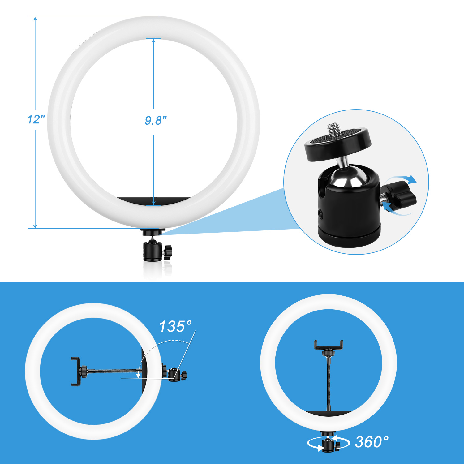 Vòng Đèn Led 12 &quot;Hỗ Trợ Chụp Ảnh Selfie Cho Điện Thoại