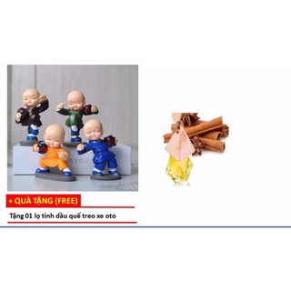 Bộ tượng bốn chú tiểu múa võ say (túy quyền) ngộ nghĩnh + Tặng lọ tinh dầu quế treo xe oto