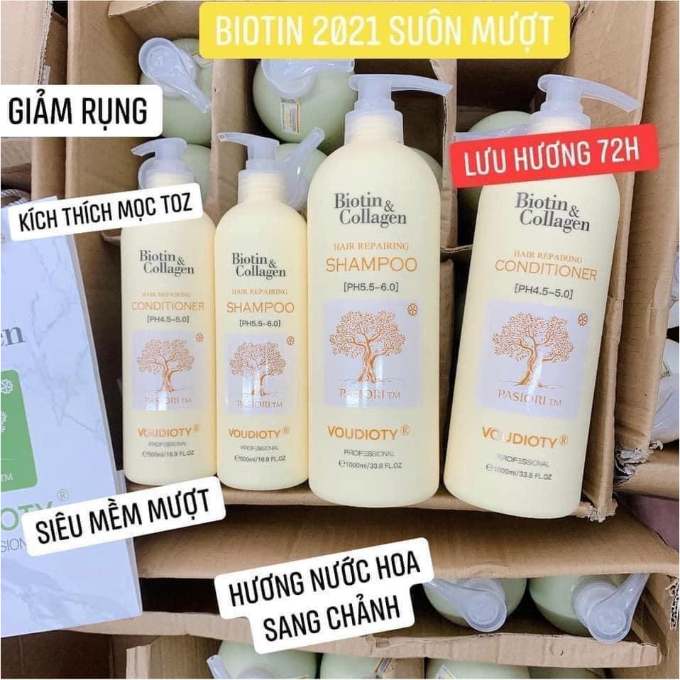 Cặp dầu gội xả Biotin collagen Giảm Rụng Tóc, phục hồi tóc khô xơ, dầu gội kích thích mọc tóc AZ008 tặng nón trùm ủ tóc