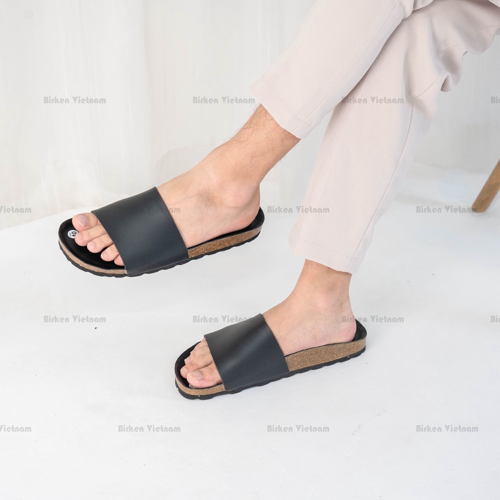 DK05 - Dép Birken Đế Trấu Thiết Kế Unisex Nam và Nữ Quai Dép Da Bò Nguyên Tấm Bioline Vietnam