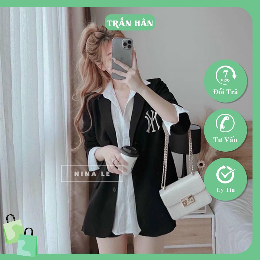 Áo khoác blazer cổ vest tay dài chữ NY phong cách Hàn Quốc mang đi học đi chơi cá tínhI Trần Hân Shop 2005893