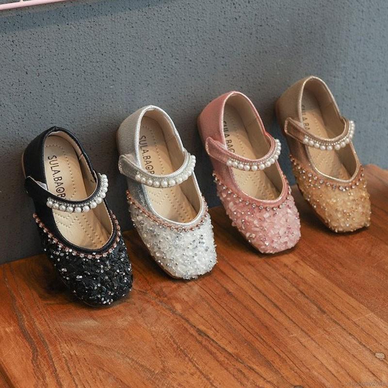 Giày sandal da PU PU chống trơn trượt đính đá thời trang cho bé gái