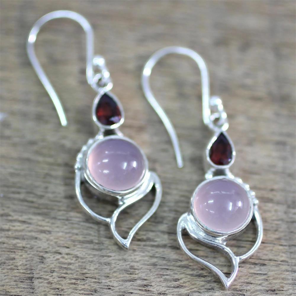 Sumu Khuyên Tai Móc Lủng Lẳng Garnet Ruby Chalcedony Sang Trọng