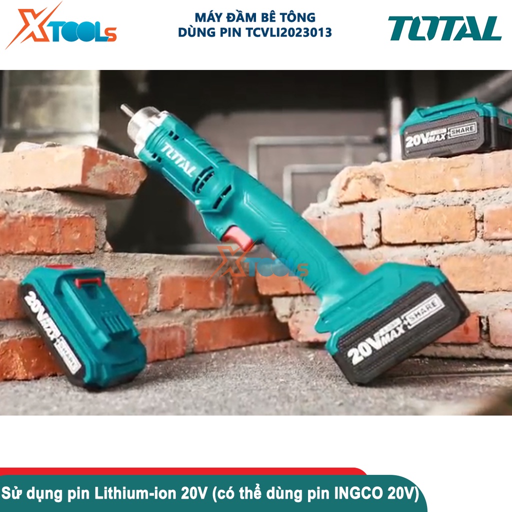 Máy đầm bê tông dùng pin Lithium-ion 20V TOTAL TCVLI2023013, kích thước dây đầm Φ35x120mm tốc độ 2300v-CHÍNH HÃNG-XTOOLS
