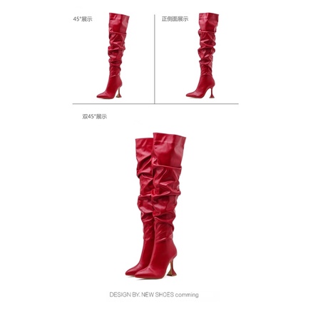 Boot đùi nhún cao gót mũi nhọn