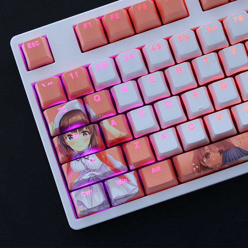 Megumi Kato theme keycap OEM profile PBT Dye-thăng hoa bàn phím cơ bàn phím keycap anime keycap xuyên suốt Keycap nhẹ 108 phím